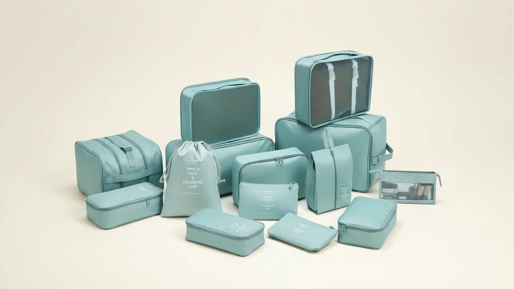 Set de 7 organiseurs de voyage en polyester, cubes de rangement pour vêtements, chaussures et cosmétiques, pratique et élégant.