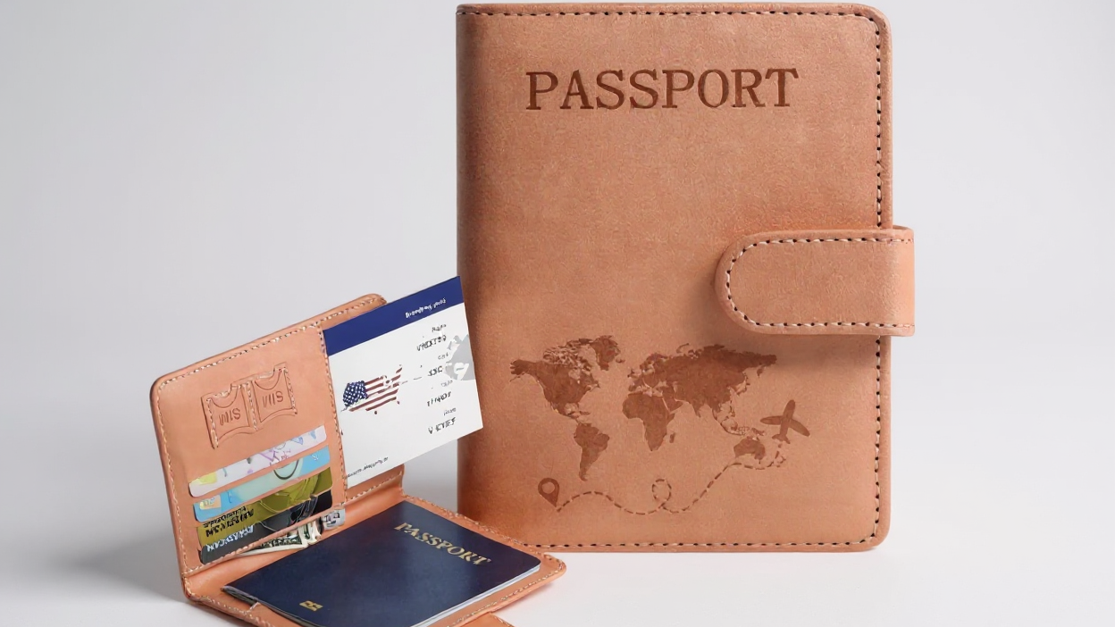 Porte-passeport élégant et pratique Protège vos documents de voyage, compact et facile à transporter, parfait pour déplacements et voyages internationaux.