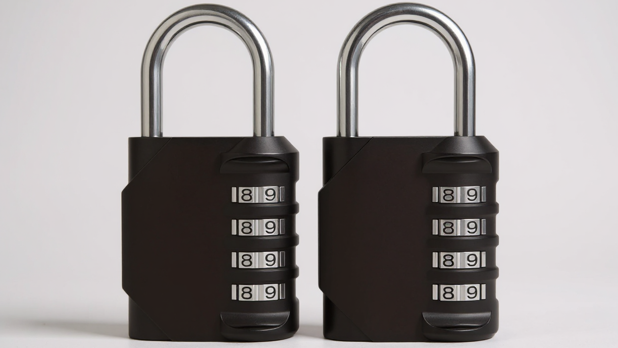 Lot de 2 cadenas à combinaison 4 chiffres en alliage de zinc noir, réinitialisables, design sécurisé à 3 boutons, idéal pour valises, casiers et boîtes à outils.