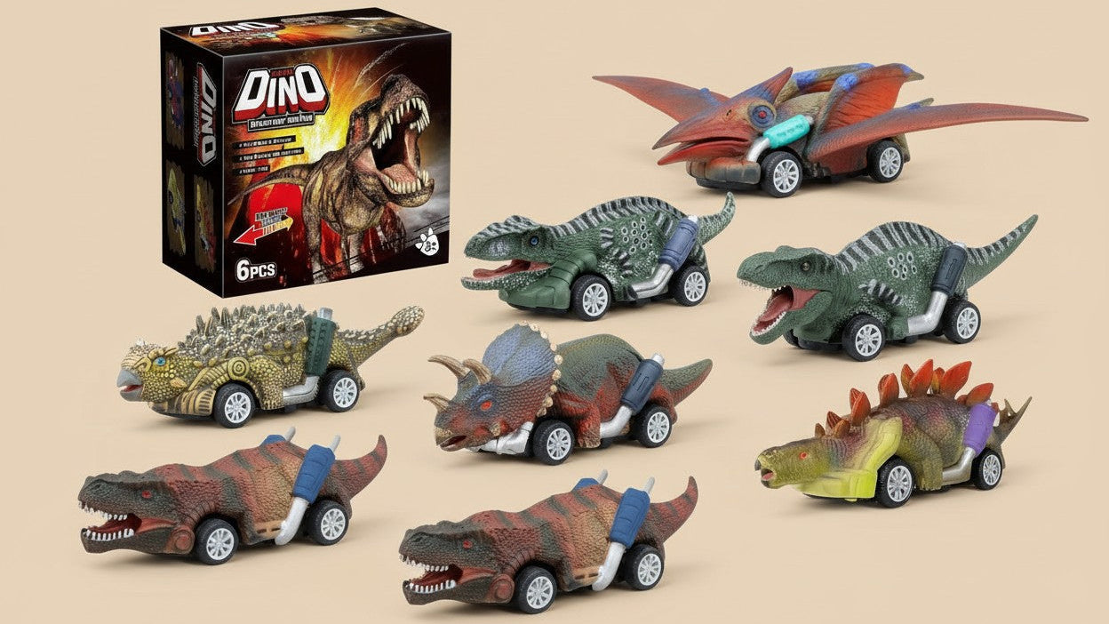 6pcs Dinosaur Toy Car Set for Youngsters Ages 3-6 - Colorful, Interactive Slewing Action, Durable ABS Plastic, Non-Battery Operated - Ideal Halloween &amp; Christmas Gifts, Dinosaur Party Decorations