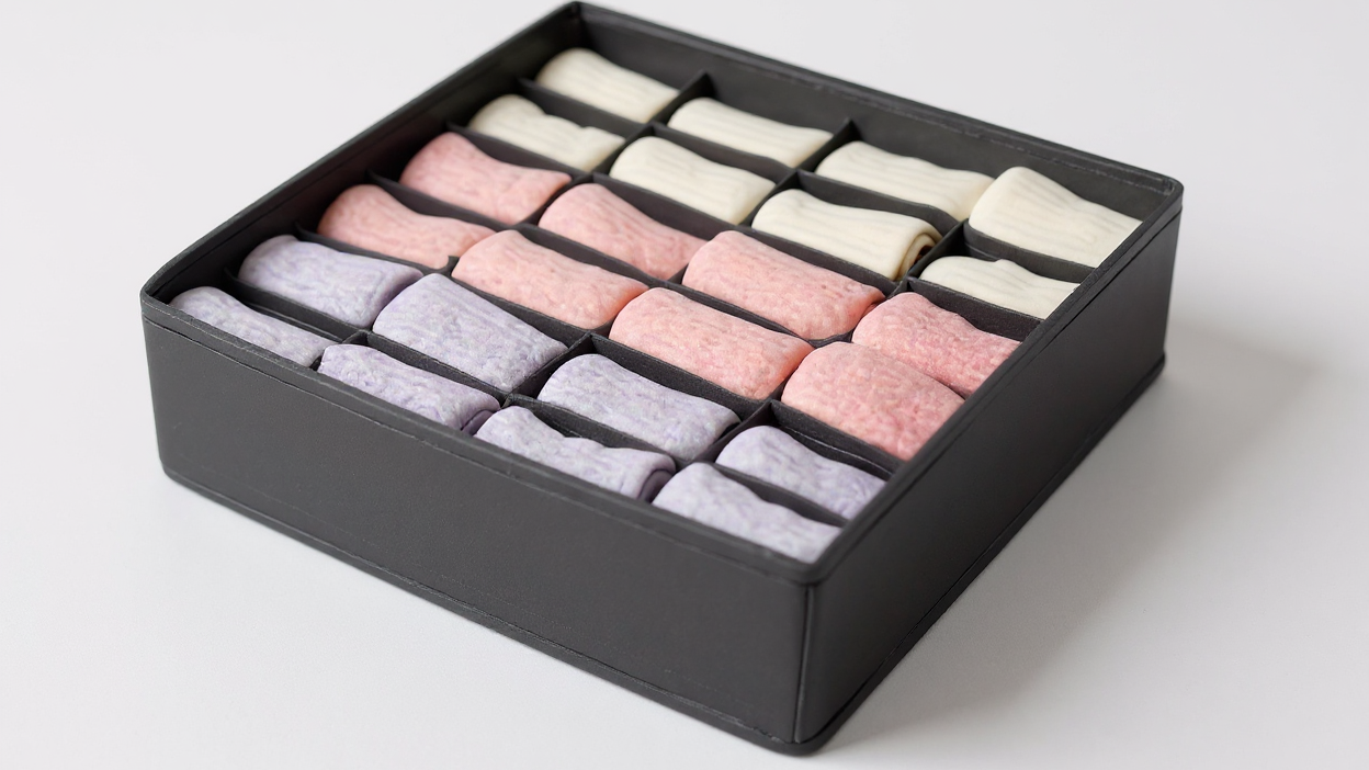 2pcs Gray Fabric Storage Boxes with 24 Compartments - Foldable &amp; Stackable Organizer for Socks, Ties, and Underwear - Space-Saving Drawer Divider for Home Organization, Closet Organizers And Storage