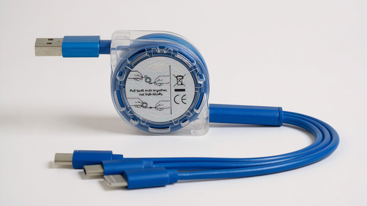 Câble USB rétractable 3-en-1, compatible iPhone, Android Type-C et Micro USB, charge rapide pour Samsung, Xiaomi, OnePlus, OPPO, VIVO et autres.