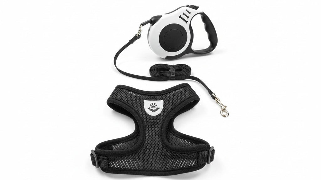 Set 3 pcs laisse rétractable et harnais, gilet en nylon doux, contrôle facile, sécurité et confort pour chats et petits chiens, lavable à la main.