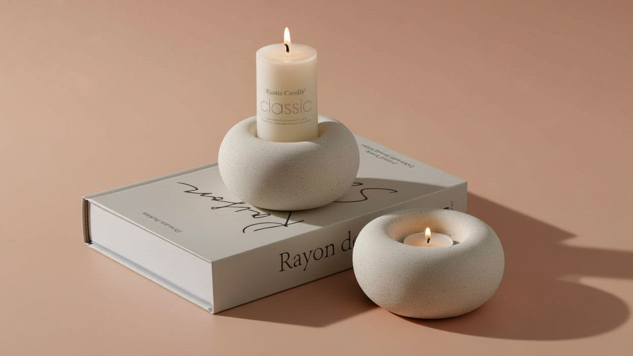 NJCHARMS White Ceramic Donut Candle Holder - Modern Vintage Table Centerpiece, Polished Small Decorative Holder for Weddings, Dinners, Parties, Living Room Decor &amp; Housewarming Gift