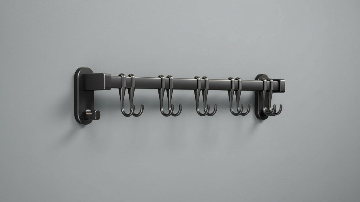 Étagère cuisine en acier carbone : organise baguettes, couteaux et épices. Installation facile avec adhésif ou vis, durable et stable.