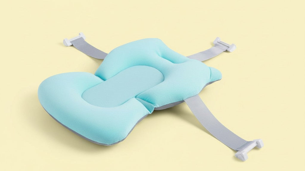 Tapis de bain flottant pour bébé en forme d’ours, coussin respirant avec sangles ajustables, confortable et pratique pour bain mains libres.