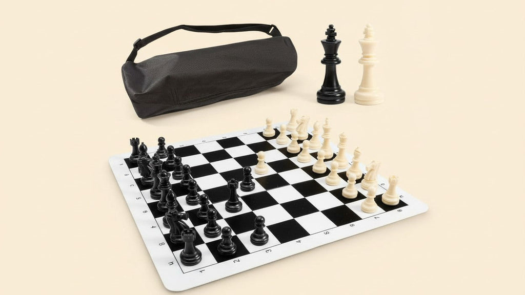 Jeu d'échecs premium en PU avec tapis roulable, pièces et sac de rangement. Parfait pour les soirées, jeux décontractés et tournois.