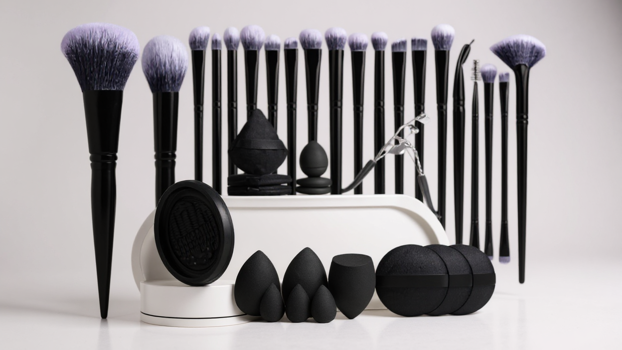 Set cadeau maquillage 37 pcs, pinceaux, éponges, accessoires nettoyage, polyvalent pour poudres, fond de teint et soins beauté précis.