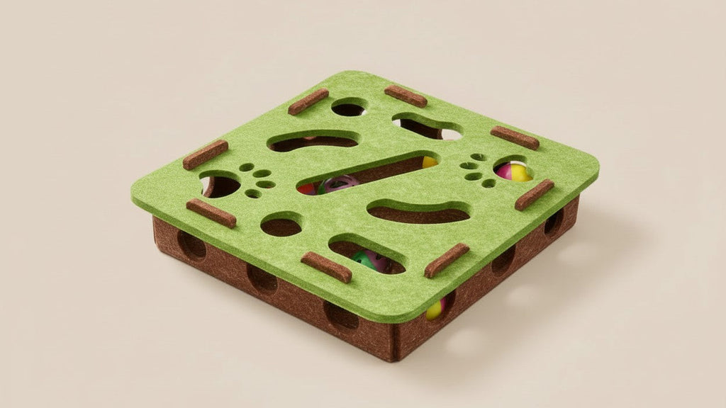 Interactive Cat Toy with Maze Tunnel &amp; Bell Ball - Durable Felt Material, No Batteries Needed, Geometric Design for Indoor Cats, Mental Stimulation &amp; Exercise, All Breeds &amp; Sizes, Cat Toy Interactive, Playful Design, Sturdy C