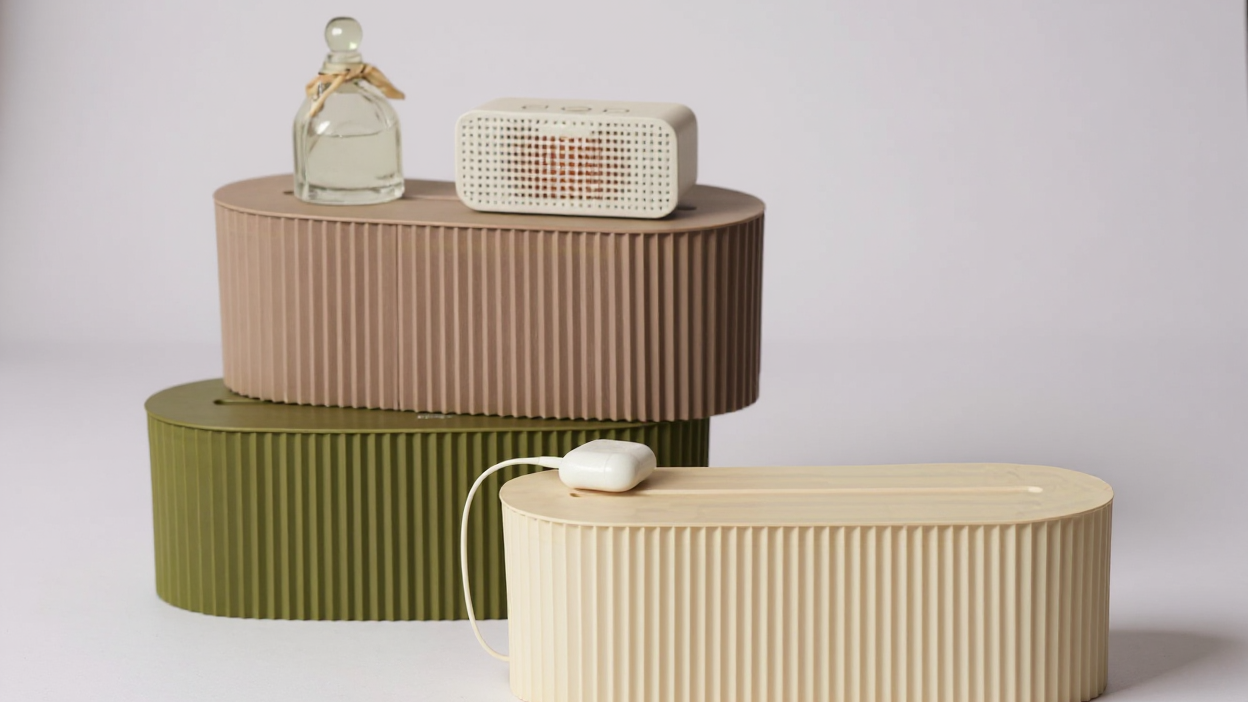 1pc LDQ Cord Organizer Box with Lid - Durable Scratch-Resistant Plastic Cable Management System for Desk &amp; TV Wires, Space-Saving Multi-Use Storage for Home Office, Gaming Setup, Living Room | Fits Power Strips &amp; Chargers, Id