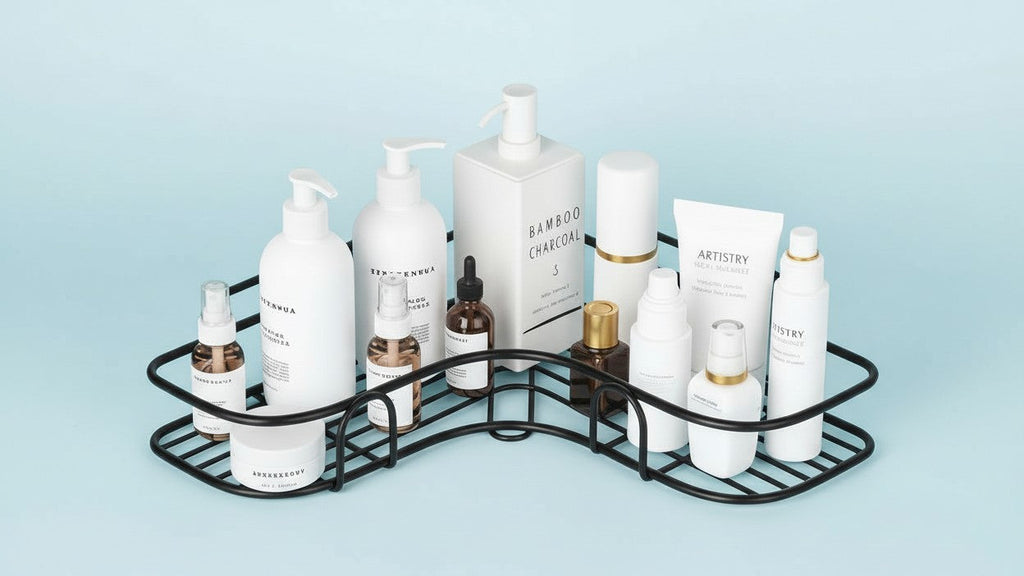 Étagère d’angle pour douche, murale et anti-rouille, idéale pour ranger shampoing, tonique et cosmétiques dans la salle de bain.