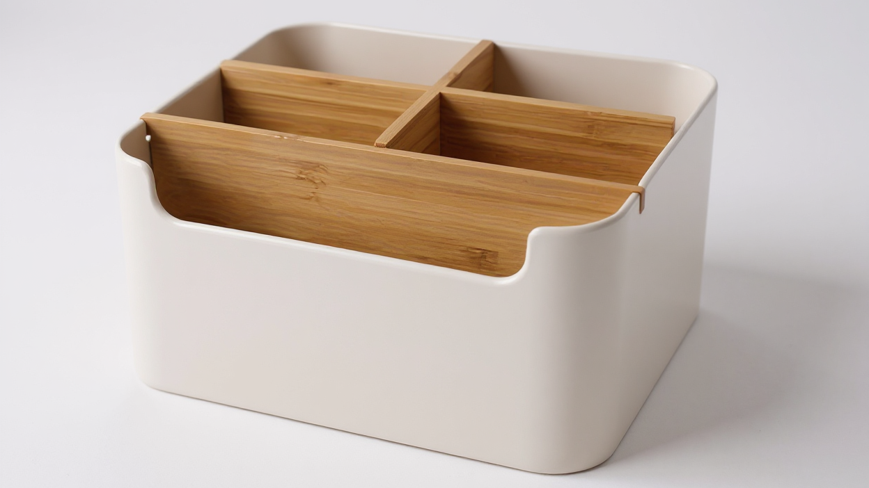 5-Compartment Bamboo Organizer: Multipurpose, Portable Desk &amp; Home Storage – Easy Tension-Mount Design