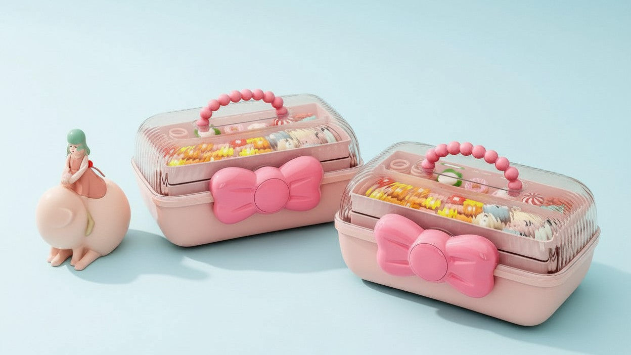 Boîte de rangement de bureau kawaii à plusieurs étages, pivotante, pour jouets, cosmétiques ou accessoires cheveux, idéale chambre, bureau ou salle de bain.