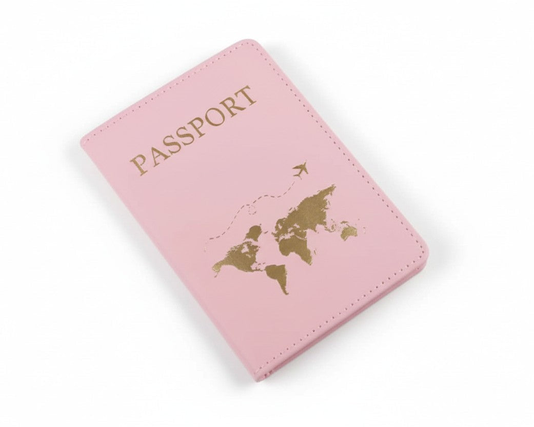 2pcs Elegant Golden-Embossed Passport Holders for Couples - Lightweight Synthetic Faux Leather Travel Wallets with World Map Design, Open Style for Passports &amp; Tickets, Perfect for Travel or Daily Use, Passport Holder