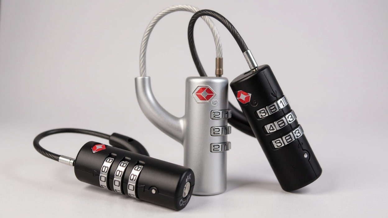 Cadenas TSA à combinaison avec câble métallique, sécurisé pour valises, conforme aux normes aéroportuaires, pratique et robuste pour voyages.