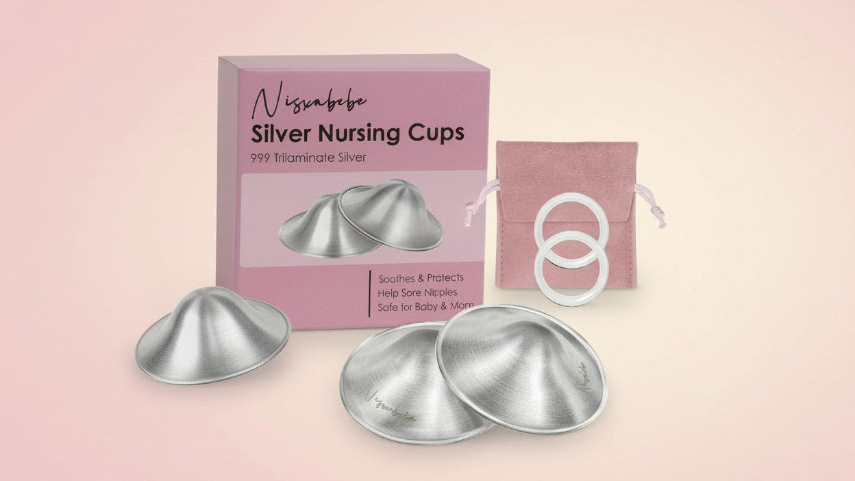Coupes d’allaitement originales en argent avec 2 anneaux de protection en silicone, protège-tétons, taille standard.