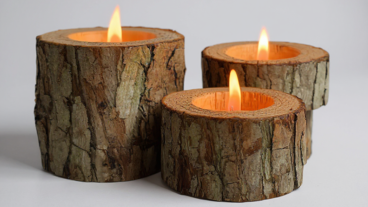 Rustic Wooden Candle Holder Set - 3 Sizes (3.0cm, 4.32cm, 6.86cm) for Holiday Decor, Perfect for Christmas, Halloween, Thanksgiving &amp; New Year's - Tabletop Display, No Batteries Required
