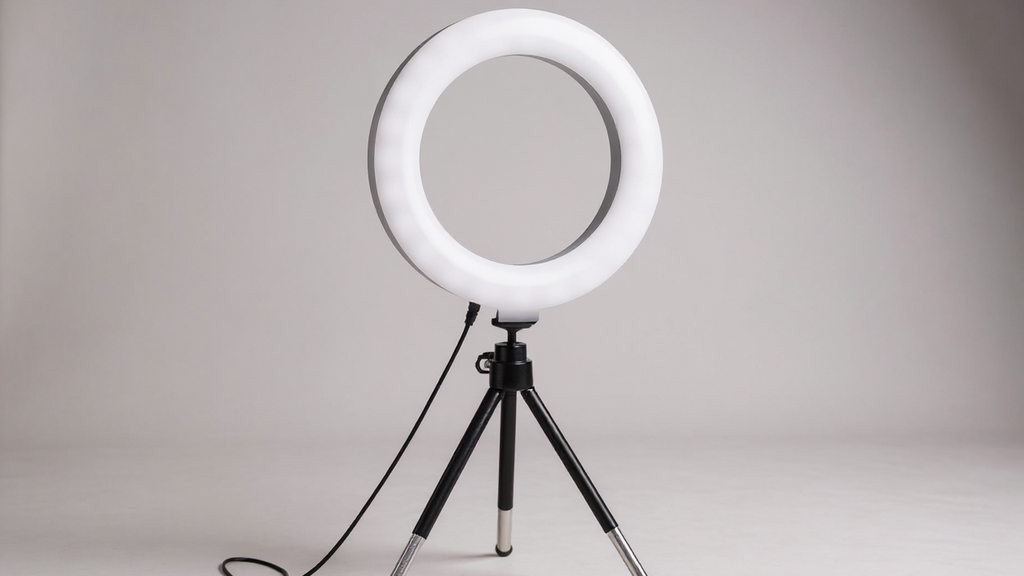 Anneau lumineux rotatif 360°, idéal streaming, maquillage et lampe de bureau, alimentation USB, trépied extensible, compatible avec la plupart des appareils.