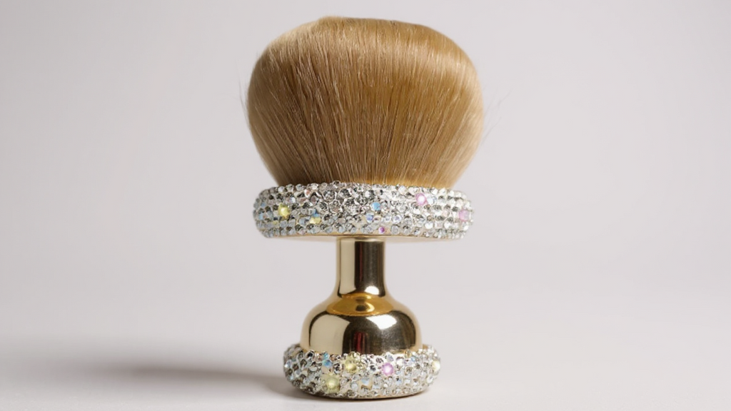 Pinceau blush de luxe, 1 pièce avec strass scintillants, poils doux en nylon, manche ABS, polyvalent pour poudre, fond de teint et correcteur.