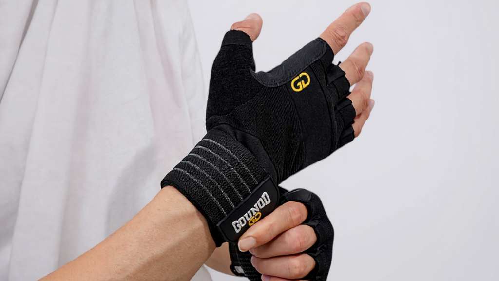 1 Pair GOUNOD Weightlifting Gloves - Reinforced Thumb Crotch, Sturdy Slip-Resistant Design, Adjustable Hook-and-Loop Closure, Black with Yellow Accents for Fitness, Sports &amp; Bodybuilding, Weightlifting Accessories, Sports Han