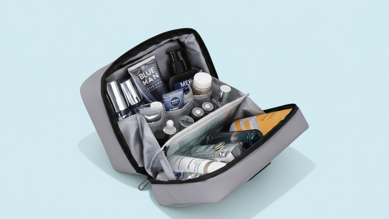 Trousse de toilette légère et étanche, polyester, zippée, portable et lavable en machine, idéale voyage, couleur noire.