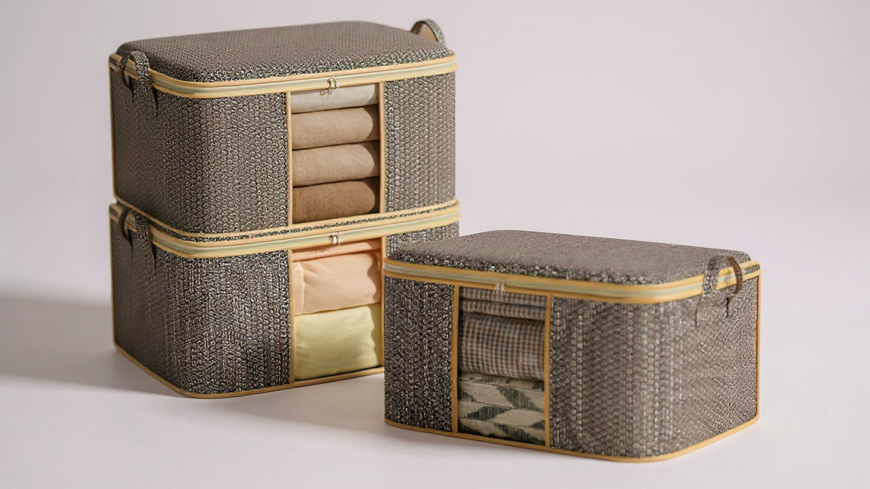 Lot de 3 grandes boîtes de rangement en tissu Oxford, fenêtre visible, fermeture éclair, anti-poussière, portable, idéal sous le lit pour vêtements et literie.