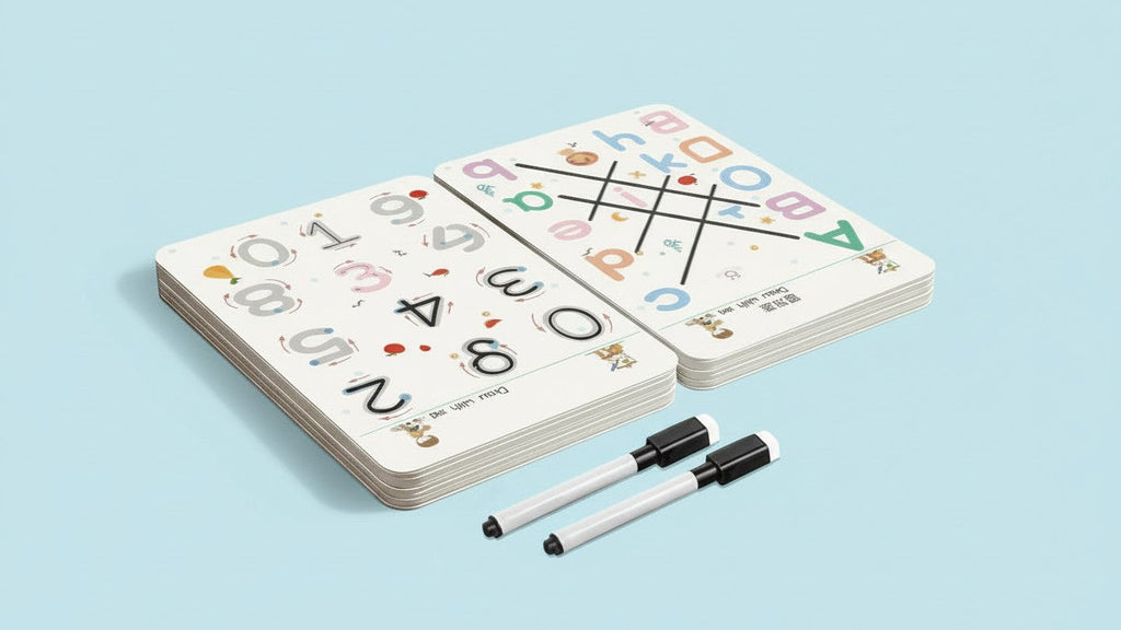 Cahier magique 32 pages, réutilisable, apprentissage lettres, chiffres et formes, style tableau blanc, idéal maternelle et cadeaux éducatifs.