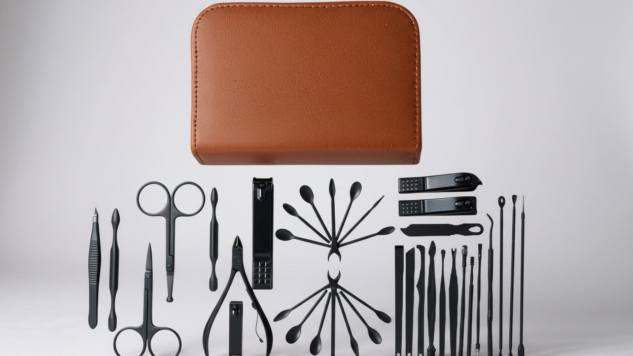 26-in-1 Professional Manicure Pedicure Set - Heavy-Duty Black Stainless Steel Complete Nail Care Kit with Leather-like Travel Case, Foldable Grooming Tools (Nail Clippers, Cuticle Trimmer, Remover, Cuticle Pusher) for Men &amp; W