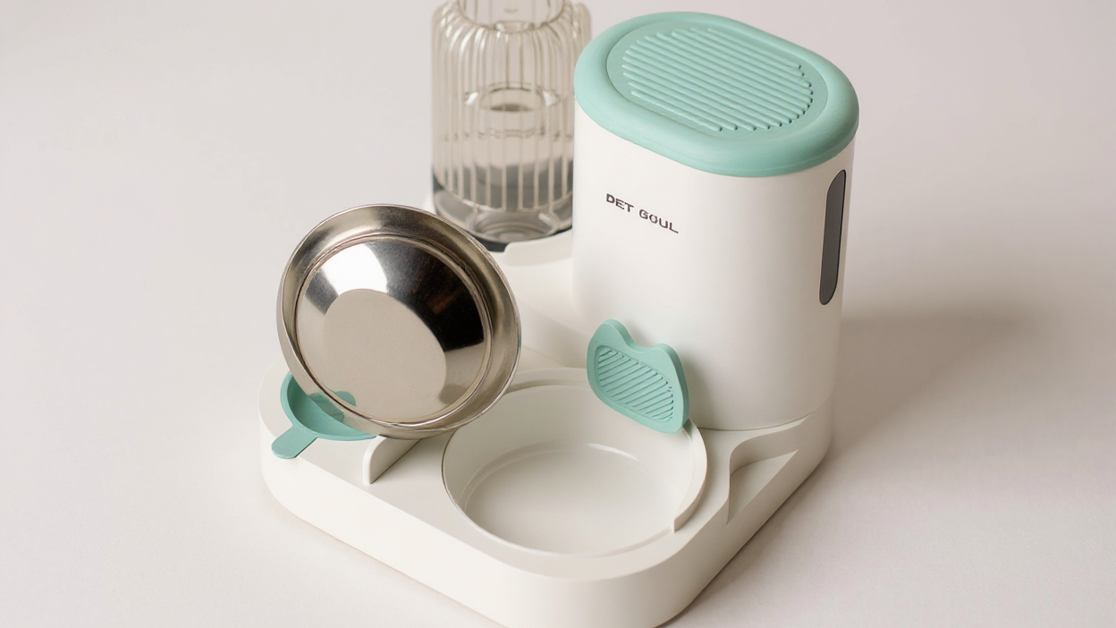 Fontaine à eau et distributeur automatique 2-en-1 pour chat, bol inox, détachable et lavable, station pratique pour alimentation intérieure.