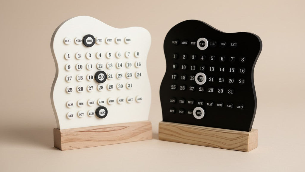 Calendrier de bureau DIY en bois, décoratif et créatif, idéal planification quotidienne, études, cadeau et accessoire de bureau élégant.