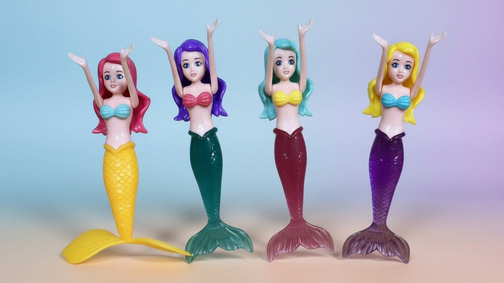 Set de 4 sirènes plongeuses pour piscine ou baignoire, jouet aquatique estival, idéal garçons et filles, parfait cadeau anniversaire.