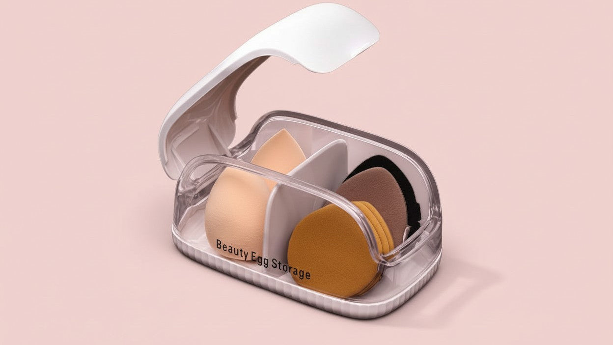 Boîte transparente pour éponge maquillage Organiseur antipoussière avec couvercle, plastique léger, idéal voyage ou maison, design clair pour visibilité optimale.