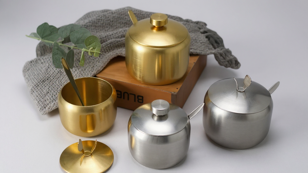 3pcs Set: 1pc Jar + 1pc Lid + 1pc Spoon, Round Handle Stainless Steel Spice Jar - Multi-Functional Sugar Container for Salt, Pepper &amp; MSG Storage, Durable Shaker Bowl with Drill-Free Installation, Reusable Salad Dish, Kitchen