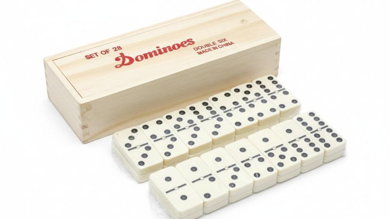 Jeu de dominos adulte, classique double 6, 28 pièces, coffret en bois, pour 2‑4 joueurs, cadeau idéal Noël ou Halloween.