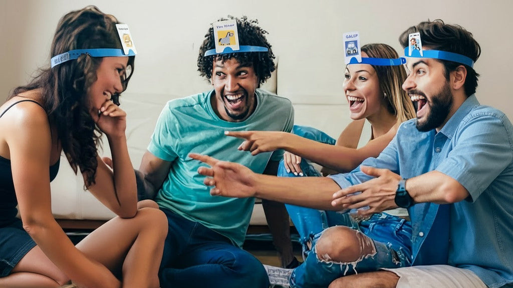 8 serre-têtes réglables « Devine qui je suis », avec emplacement pour cartes, idéals pour jeux, fêtes et célébrations familiales.