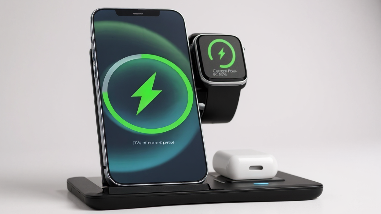 Wireless Charging Station for Multiple Devices Foldable 3in 1 Fast Charger Station Stand Dock for iWatch Series 9 8 7 6 SE 5 4 3 2 Ultra for Airpods Pro 3 2 for iPhone 15 14Pro 14 13 Pro Max 13 12 11 Pro