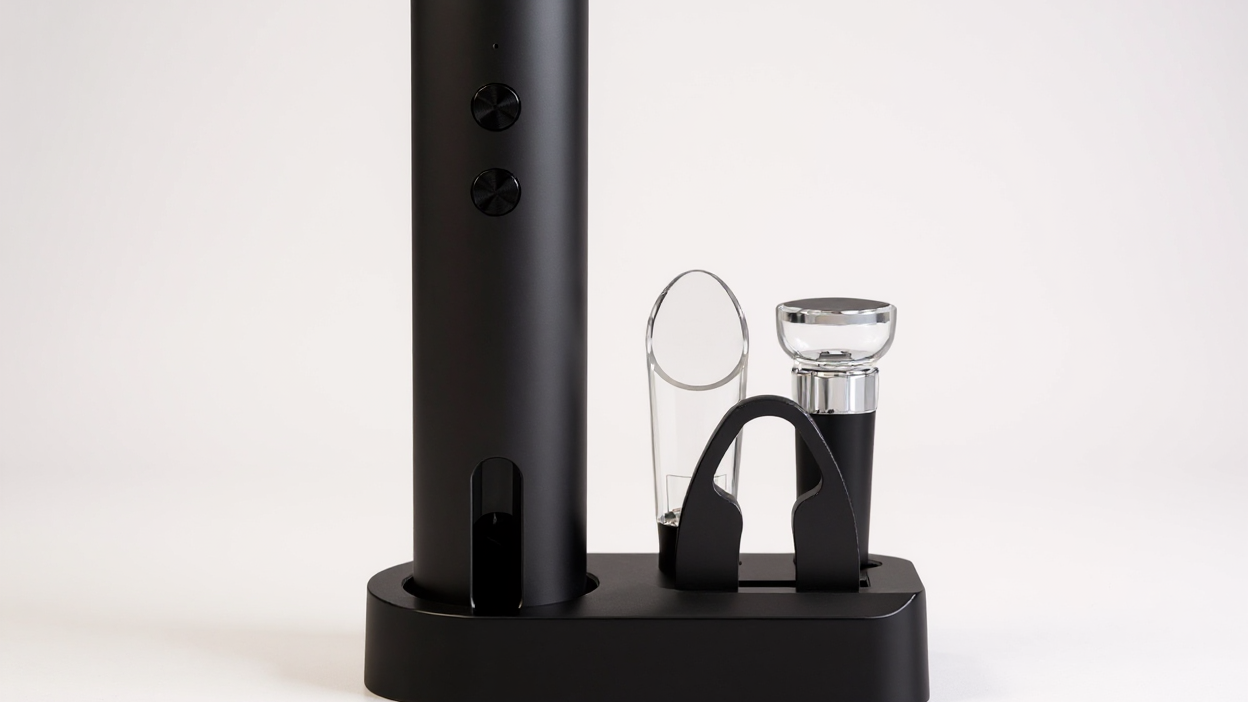 Tire-Bouchon Électrique Rechargeable : Avec coupe-capsule, verseur, bouchon sous vide et base de rangement, charge Type-C, parfait maison, fêtes et cadeaux.