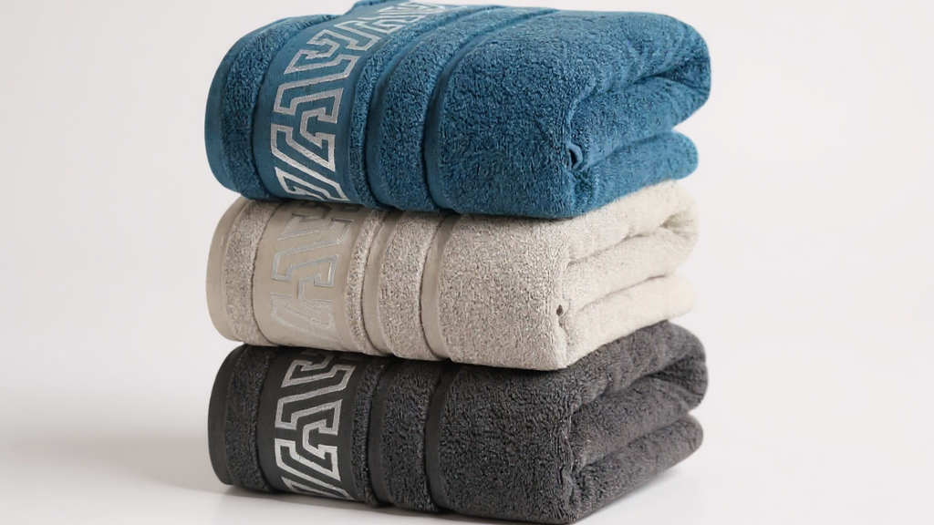 2pcs Large Towels| Heavy Duty| Quick Dry | High Absorbency| Soft Durable Material| Geometric Pattern | Blue Gray White Black| for Adults Spa Hotel Home | Elegant Retro Design| Housewarming Wedding Gift| Hotel Essentials, Spa Ess