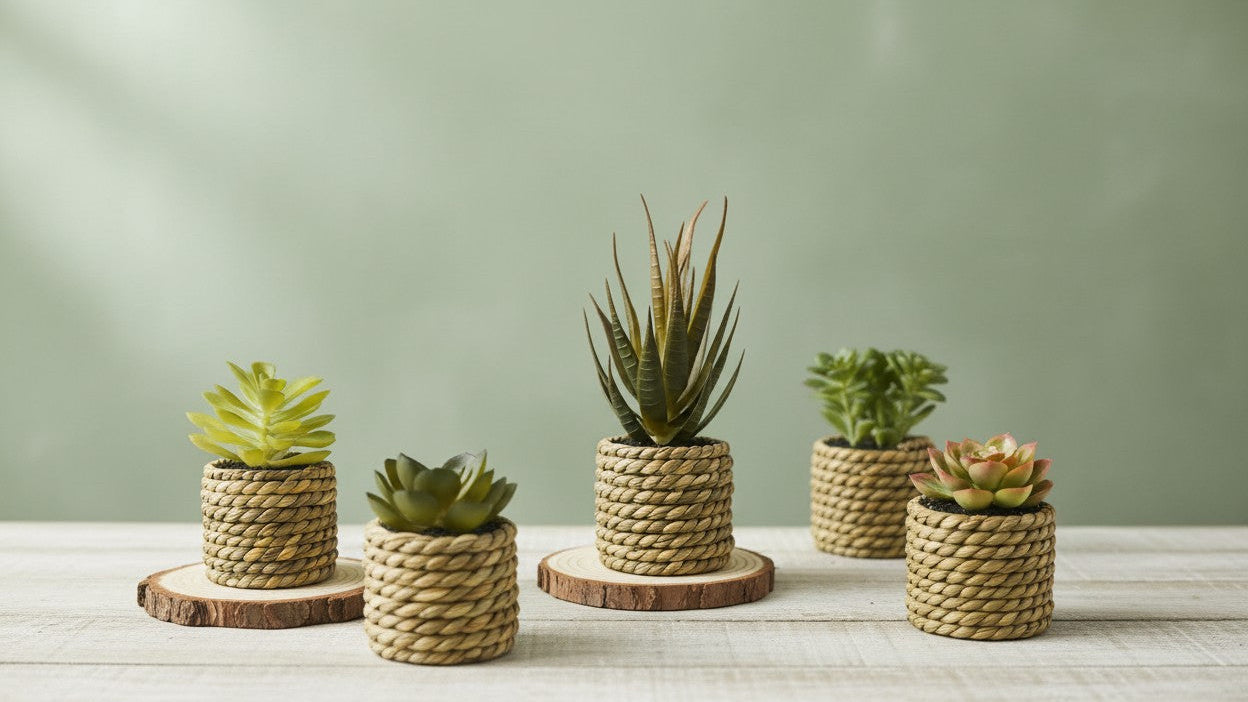 Lot de 5 plantes artificielles en pot Aloé et succulentes en plastique, décor intérieur ou extérieur, bureau, cuisine, mariage, idéal comme cadeau ou décoration maison.