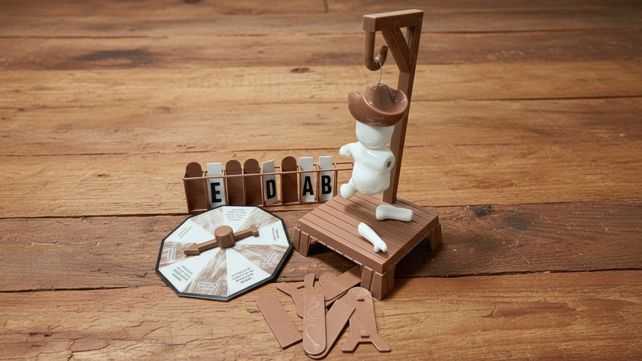 Hangman Word Game with Magnetic Letter Tiles &amp; Spanish/English Cards - Family Party Board Game for s &amp;, Vocabulary Builder, Spinning Wheel-Like Mechanic, Plastic Hanging for Man Game for Spanish &amp; English Language Learning (M