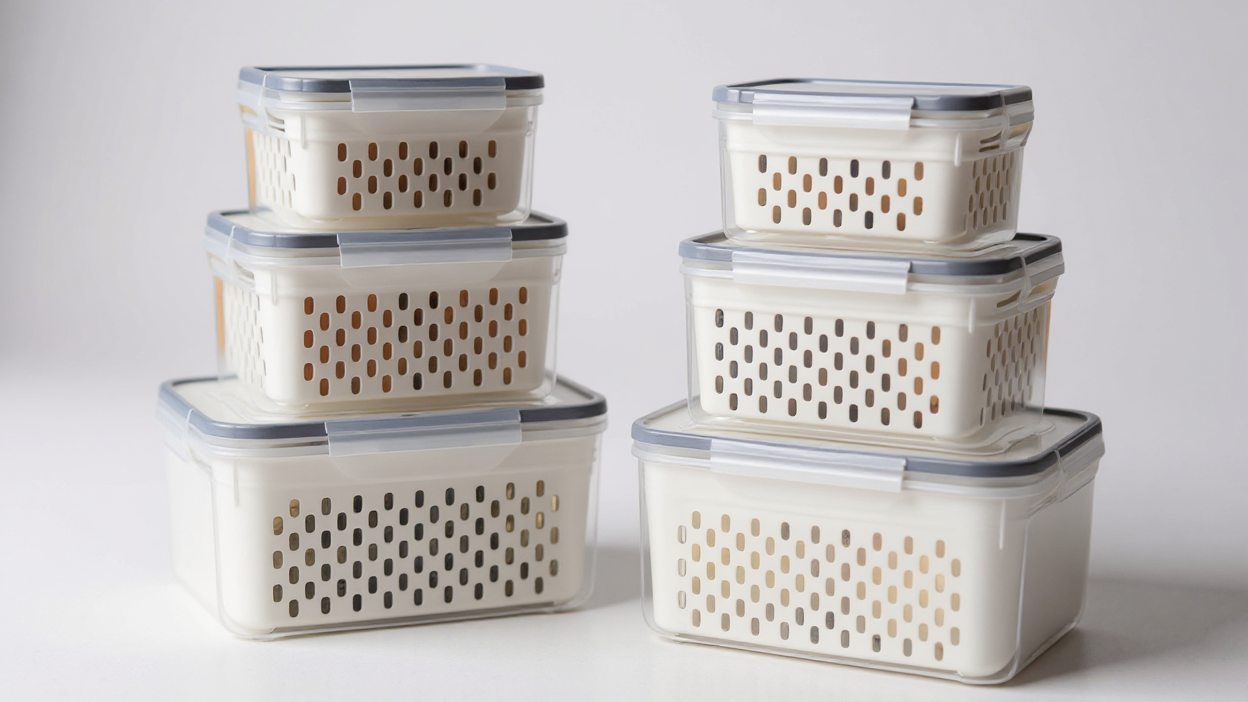 Premium Leak-Proof 4pcs/Set - Food Storage Containers, 2-Layer Airtight Design - Reusable &amp; Stackable Kitchen Organizers for Easy Meal Prep - Perfect for Fruits, Vegetables, Meat &amp; Grains