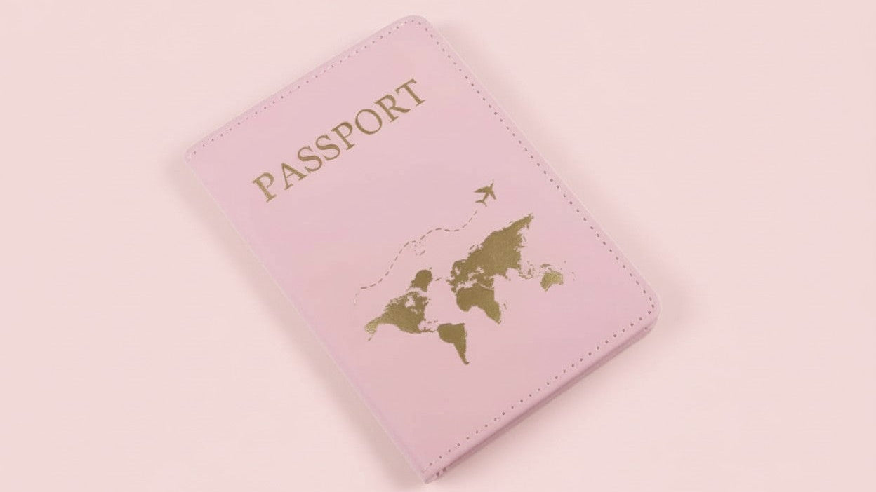 2pcs Elegant Golden-Embossed Passport Holders for Couples - Lightweight Synthetic Faux Leather Travel Wallets with World Map Design, Open Style for Passports &amp; Tickets, Perfect for Travel or Daily Use, Passport Holder