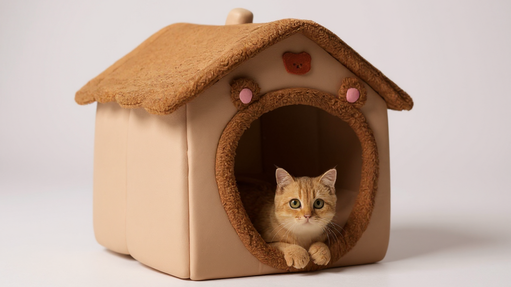 Maisonette pour chat, lit douillet chaud, amovible et lavable, offre confort hivernal, parfait comme refuge doux et cadeau de Noël.
