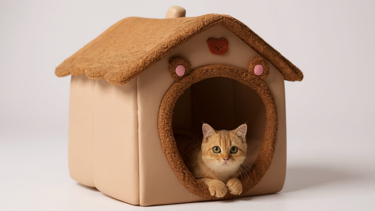 Maisonette pour chat, lit douillet chaud, amovible et lavable, offre confort hivernal, parfait comme refuge doux et cadeau de Noël.