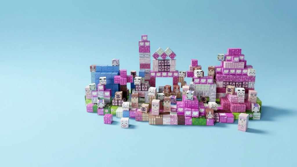 100 blocs magnétiques STEM, décor maison et arbre 3D, cubes personnages, jouet créatif, idéal anniversaire et Noël.