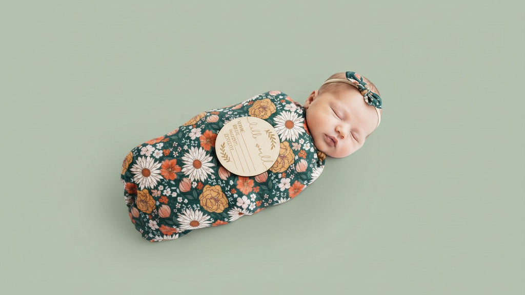 CINCOBEBÉ Newborn Swaddle Blanket &amp; Hat Set - Soft Polyester Baby Wrap with Floral Pattern, Machine Washable, Includes Headband &amp; Monthly Card, Perfect Gift for Boys and Girls, Newborn Essentials|Floral Pattern Blanket|Polye