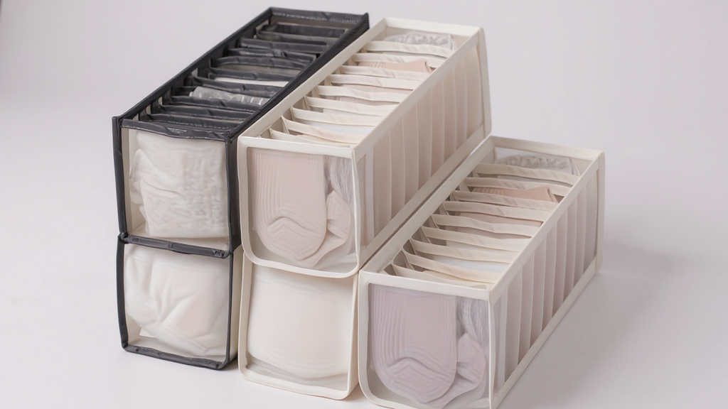 Boîte de rangement 11 cases en maille transparente, organise sous-vêtements, chaussettes, foulards et cravates, en PVC, pour placard domestique.