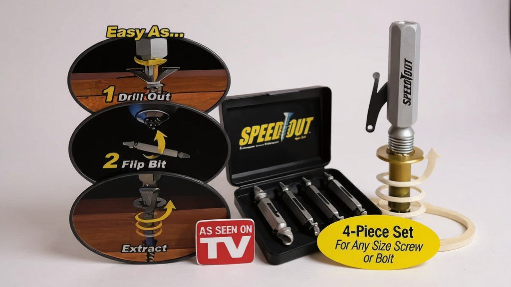 Lot de 4 accessoires extracteurs de vis, pour retirer facilement vis abîmées ou coincées.