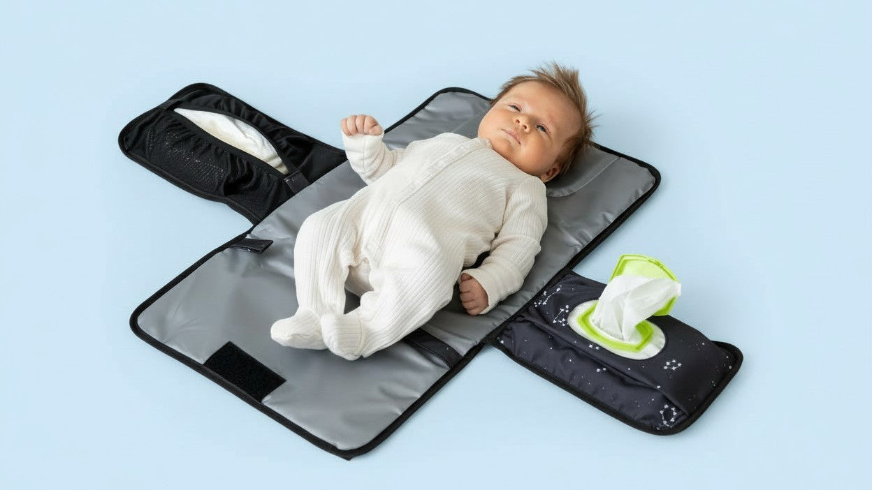 Tapis à langer portable pour sacs ou tables à langer, pratique pour changer bébé d’une main, idéal cadeau naissance ou voyage.