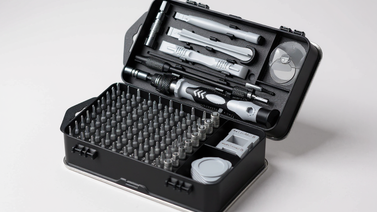 Set tournevis 115-en-1, magnétique et haute dureté, outils multifonctions, embouts uniques, idéal pour démontage et réparation.